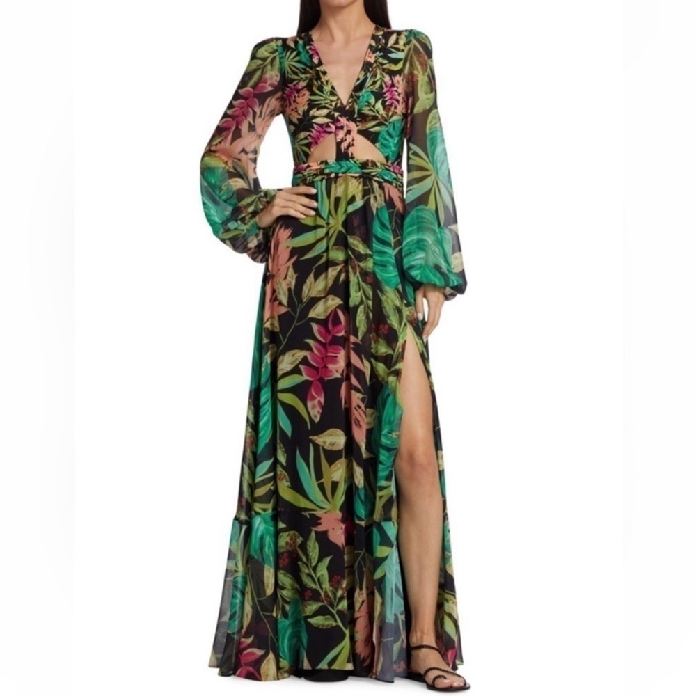 PatBO Vibrant Green and Pink Maxi Dress